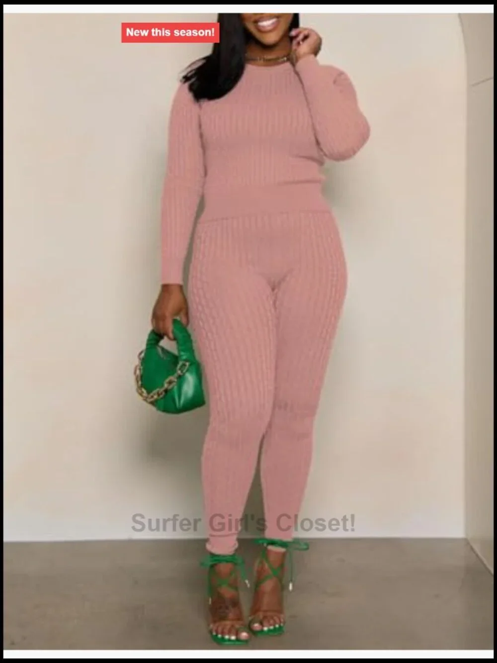 Knit Two Piece Sweater Set Long Sleeve Pullover Pant Set Fall Winter